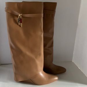 Tan cuff 3inch wedge knee high boot